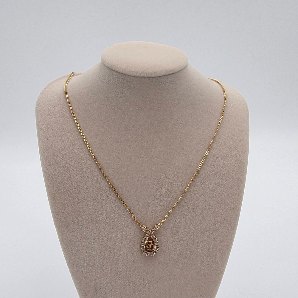 Christian Dior Gold-Tone CD Logo Teardrop Crystal Necklace